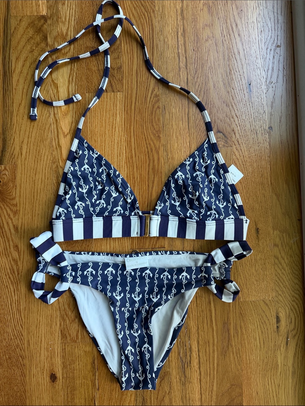 Women’s Navy and White Stripe Anchor Bikini Set by Ondademar